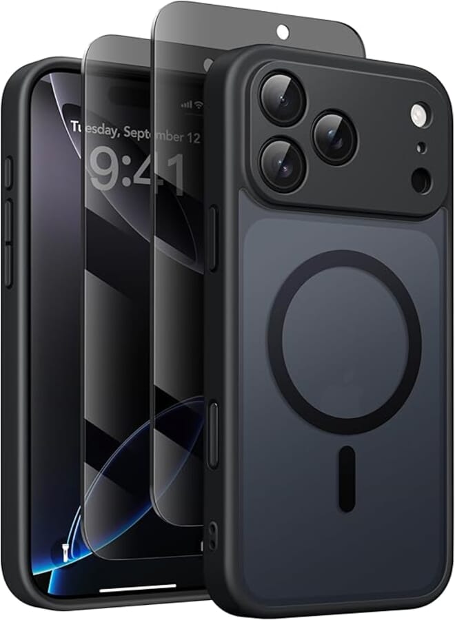 Magnetic Case for iPhone 17 Pro Max with Privacy Screen Protector [Compatible with MagSafe][Camera Protection][Military-Grade][Camera Control Cover]Translucent Matte 17 ProMax Phone Case,Black